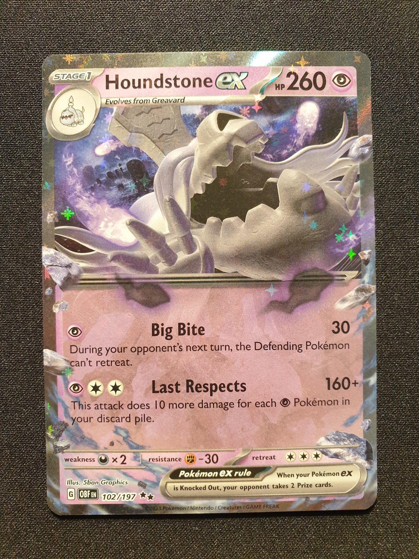 Houndstone EX 102/197 (Mint Condition) - Obsidian Flames - TCG Trainers